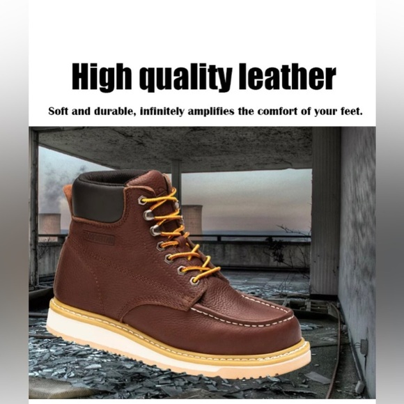 Azxprot Work Boot Men Bull leather Moc Toe Waterproof Oil & Slip Resistant Sz 7 main image 9